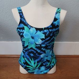 VINTAGE 90'S CATALINA FLORAL RIBBED ONE-PIECE {1X}